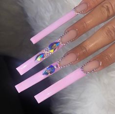 Baby Pink XL Tapered Square Press On Nails Etsy Xl Nails With Charms, Pink Xl Nails, Nails Plain, Xl Nails, Nails With Charms, Y2k Acrylic