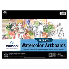 a watercolor art board with an image of people in the background and text that reads,