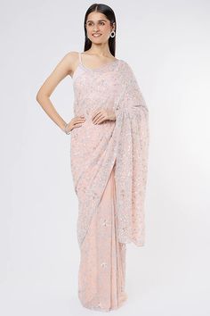 Peach Embroidered Saree Set Design by Kalighata at Pernia's Pop Up Shop 2022 Design Crafts