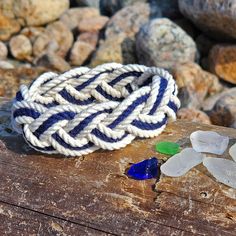 Nautical Striped Sailor Bracelet, White w/ Nautical Color Stripe handmade for $ 8.25 Sailor Knot Bracelet, Sailing Knots, Sailor Bracelet, Sailor Knot, Nautical Colors, Cotton Bracelet, Sailor Knots, Knot Tying, Knot Bracelet