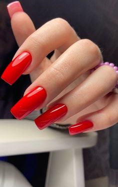 Cherry Red Acrylics, Cherry Red Nails Acrylic, Long Red Nails, Horror Nails, Emerald Nails, January Nails