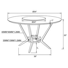 a drawing of a table with measurements for the top and bottom, as well as an additional