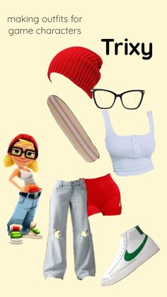 an image of some clothes and hats for the game character trixy, with text that reads making outfits for video games characters