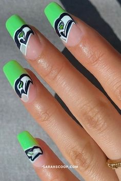 35+ Dark Teal Nail Ideas | Sarah Scoop Seahawks Nails Design, Seahawks Nails