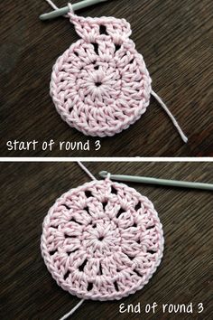 crochet pattern for a round ornament with the end of row 3