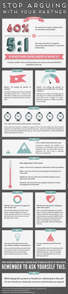 Stop arguing with your partner - how to make your relationship more enjoyable infographic Stop Arguing, Marriage And Family, Happy Relationships, Relationship Problems