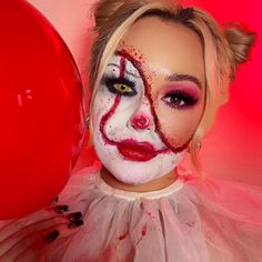 Cosmetology Halloween Contest, Spooky Halloween Makeup Looks, Crazy Clown Makeup Halloween, Halloween Makeup Looks 2024, 30 Days Of Halloween Makeup, Half And Half Makeup, Halloween Face Makeup For Women, Halloween Makeup 2024, Halloween Makeup Disney