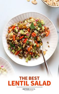 the best lentil salad is served on a white plate