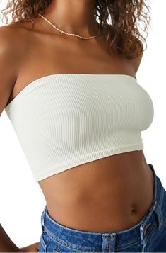 Bandeau neckPullover styleStraplessRibbed knitImported92% nylon/8% spandex Affordable Bandeau Tank Top With Built-in Bra, Summer Fits, Bandeau Top, Spring Summer Outfits, Luxury Women, Spring Collection, White Shop, Spring Break, Cute Tops