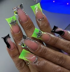 Long Nail Designs Green, Long Nail Designs, Short Acrylic, Nails Only, Unique Acrylic Nails, Short Acrylic Nails Designs, Short Acrylic Nails, Long Acrylic Nails, Nails Designs