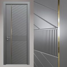 an open door with metal slats on the sides and a closed door in the middle