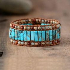 Breathtaking Turquoise Jewelry For a beautiful Bohemian style. - Treasure Jewelry Gem Stone Jewelry, Turquoise Stone Bracelet, Beaded Leather Wraps, Boho Wrap Bracelet, Leather Wrap Bracelets, Treasure Jewelry, Bohemian Bracelet, Accessories Boho, Beaded Wrap Bracelets