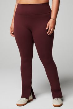 Define PowerHold® Split Hem Legging Fabletics Sepia female Activewear >> Womens >> Bottoms >> Leggings >> Full Length PowerHold plus Everyday/Training 4-Way Stretch/Moisture-Wicking/UPF Protection Fitted Leggings With Pockets And 5-inch Inseam, Brown Compressive Gym Leggings, Compressive Brown Leggings For Yoga, Compression Moisture-wicking Solid Color Leggings, Solid Leggings With Pockets And 4-way Stretch, Female Activewear, Hem Leggings, Split Hem, Too Cute