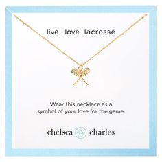 PRICES MAY VARY. EMBELLISHED LACROSSE CHARM: Pendant necklace features a 14k gold plated lacrosse charm (12mm) with a crystal (1mm) lacrosse ball accent 16-INCH CHAIN: 16" 14k gold plated chain with spring-ring closure FEATURED LOGO: Minimalist brand logo at the clasp GIFTABLE: Each necklace is ready to gift on our jewelry stationery; wear with our gold Lacrosse Earrings TEAM GIFTS: Makes a unique gift for lacrosse teams and leagues WOMEN-OWNED BUSINESS: Designed by Chelsea Charles, a brand spec Lacrosse Sticks, Luxe Jewelry, Charm Necklace Silver, Man Made Diamonds, Gold Charm Necklace, Team Gifts, Silver Shop, Symbol Of Love, Gold Plated Chains