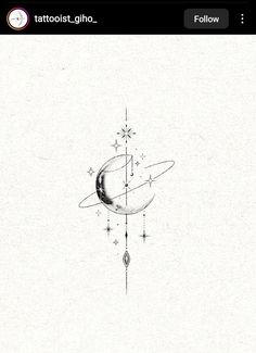 an image of a tattoo design on the back of a cell phone screen, with stars and planets in the background