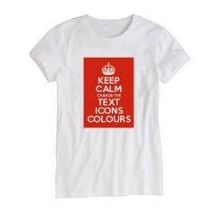 a white t - shirt with the words keep calm and text icons