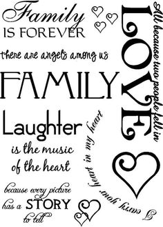 family is forever stamp set with words and hearts