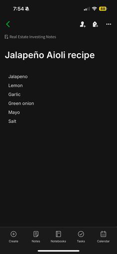 an iphone screen showing the menu for jalapeno aloii recipe on it