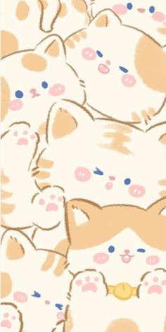 an image of a cat pattern on a white background with pink, blue and yellow colors