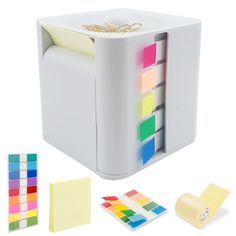 PRICES MAY VARY. Experience superior office organization with the 5-in-1 sticky note holder. This versatile storage solution combines 4 types of notes and a magnetic case, perfect for your desk The sticky note dispenser features fine teeth edges, allowing easy removal of notes from any direction. Ideal for quick access to important reminders Enhance your workspace with its magnetic design. Securely attach a paper clip or gadget, ensuring your office essentials are always within reach This pop up How To Decorate Your Office At Work, Cute Office Decor For Work, Girly Office Supplies, Colorful Office Space, Note Organizer, Organize Office Supplies, Decorating Your Office At Work, Pastel Office, Desk Paper Organizer