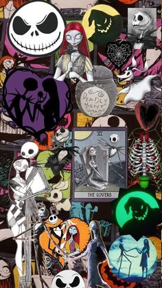 a collage of halloween stickers with skeletons and jack skellings on them