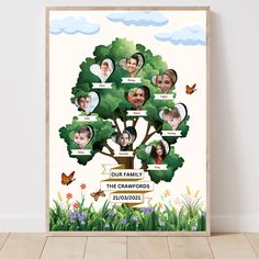 a family tree with photos and hearts on it