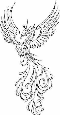 the embroidery design is an intricate bird with large wings