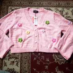 Cider Flower Cardigan, Size 1xl Adorable Pink Cardigan With Crochet Flowers Attached To The Front And Sleeves. Cropped Length. Nwt, So There Are No Flaws. Tag Size 1xl Armor To Armpit: 22in Length: 19in Sleeve: 23in Flower Cardigan, Pink Cardigan, Crochet Flowers, Cider, Sweaters & Cardigans, Cardigans, Sweaters For Women, Crochet, Flowers