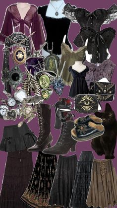 70s Witch Outfit, Whimsy Goth Jewelry, Timedeo Fanart, Hecate Outfits, Bohemian Goth Outfits, Thanatos Cabin, Persephone Aesthetic Outfit, Phoebe Halliwell Outfits