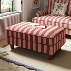 Beatrice Two Tone Woven Stripe Large Storage Footstool | Dunelm Striped Couch, Striped Furniture, Ideal Home Magazine, Modern Footstool, Snuggle Chair, Striped Chair, Dream Farm, Snuggle Chairs, Storage Footstool