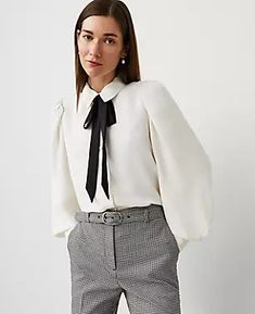 Tie Neck Puff Sleeve Shirt Tie Neck Shirt, Puff Sleeve Shirt, Work Clothing, Business Casual Outfits For Women, Womens Business Casual, Work Outfits Women, Casual Attire