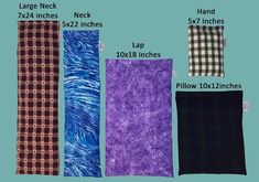 four different types of cloths are shown in this graphic above it is the size and width of each item