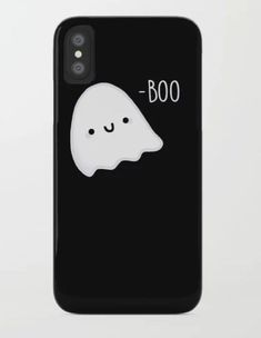 a black phone case with a ghost on it's back and the words boo written in