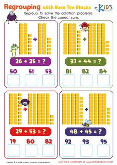 the numbers and symbols for regrouping with real ten blocks