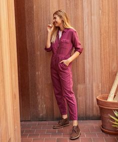 S.E.A. Suit L/S | Women's Jumpsuits | Outerknown Pinstripe Jumpsuit, Navy Jumpsuit, Stylish Jumpsuit, Suit Jumpsuit, Sustainable Clothing Brands, Long Jumpsuits, Sustainable Clothing, Cotton Linen