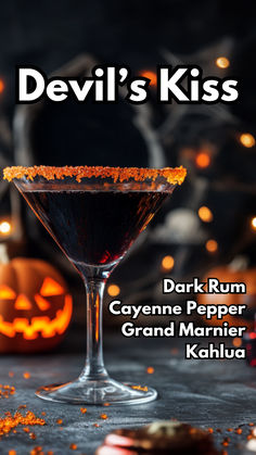 Devil's Kiss Gothic Cocktails, Kahlua Cocktails, Autumn Beverages, Kiss Cocktail, Spooky Cocktails, Cocktail Cards, Coffee Notes, Halloween Drink