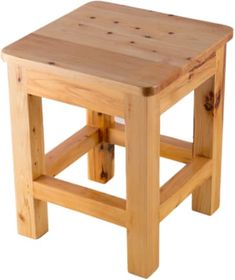 a small wooden stool sitting on top of a white background