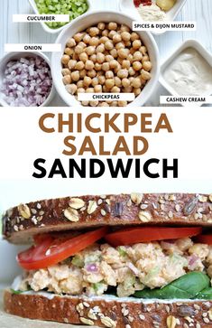 chickpea salad sandwich with ingredients on the side