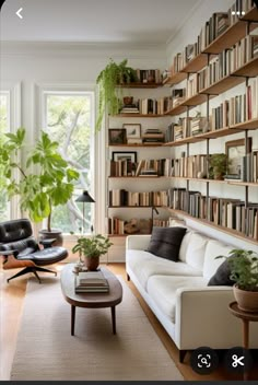 a living room filled with furniture and lots of books