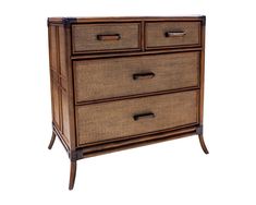 an old dresser with wicker drawers on it's sides and handles, against a white background