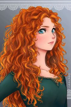 a drawing of a woman with long red hair