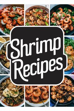 Shrimp dishes showcased in a recipe collage with "Shrimp Recipes" text in the center. Recipes For Pre Cooked Shrimp, E2m Shrimp Recipes, Uncooked Shrimp Recipes, Already Cooked Shrimp Recipes Frozen, Frozen Uncooked Shrimp Recipes, Spicy Shrimp Tacos, Grilled Shrimp Skewers, Flavorful Shrimp, Butter Shrimp