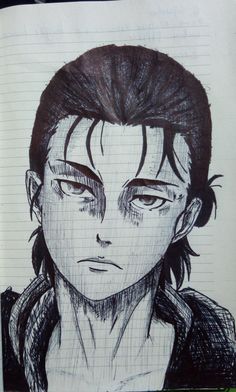 a pencil drawing of a man with black hair