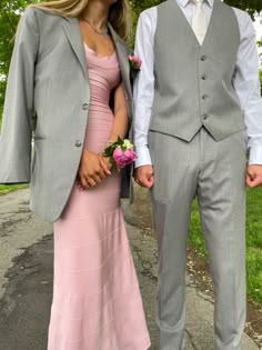 Navy And Pink Hoco Couple, Grey Suits For Prom, Formal Poses For Couples, Formal Photo Ideas, Prom Pics For Couples, Pink Prom Couple, Prom Poses Couples, Prom Date Pictures, Hoco Couples