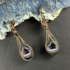 Tabasco Geodes Blue Crystal Earrings Geode Earrings, Vibrant Energy, Luxury Gift Box, Inner Beauty, Hidden Treasures, Pure Copper, Unique Charms, Wire Wrap, Natural Wonders