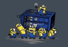 a bunch of minion are standing in front of a computer