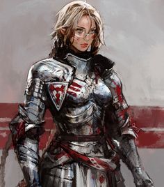 a painting of a woman dressed in armor