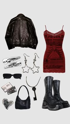 Villain Era Outfits, Rock And Roll Outfits Women, Gig Outfit Ideas, Rockstar Gf Outfit, Rockstar Aesthetic Outfits, 1990 Style, Rock Star Outfit, Red And Black Outfits, Rockstar Style