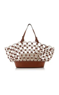 Staud Squillo Woven Leather Rope Tote Bag - White | Editorialist Crochet Two Piece, Seersucker Top, Straw Bucket Hat, Raffia Sandals, Hunza G, Resort Wear For Women, Oversized Tote Bag, Craft Tote Bag, Wedge Espadrilles