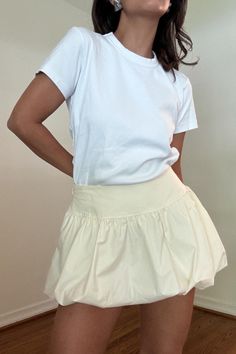 | Puffball Mini Skirt  | Self: 100% Cotton | Lining: 100% Cotton    * MODEL IS 5'7″ AND IS WEARING A SMALL Mini Rock, Clothing Items, Mini Skirt, Art Collection, Mini Skirts, Bathing Beauties, Display Homes, Models, Sewing